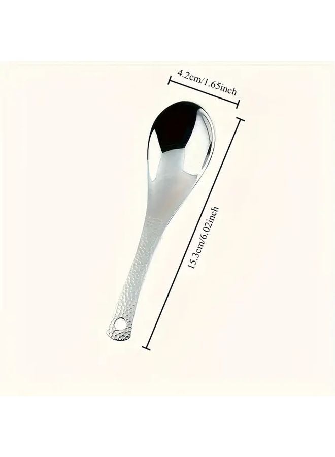 2pcs Stainless Steel Serving Spoons Large Capacity Deep Bowl Mirror Polished Hammer Pattern - Image 2